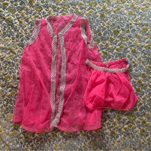 Vintage | 1960s hot pink sparkle lingerie set | Baby doll jacket and bra